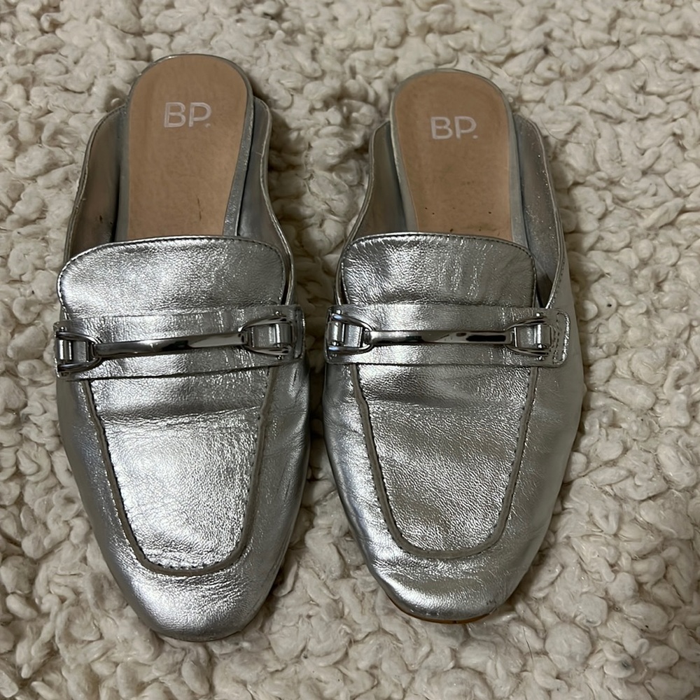 Silver metallic BP mules